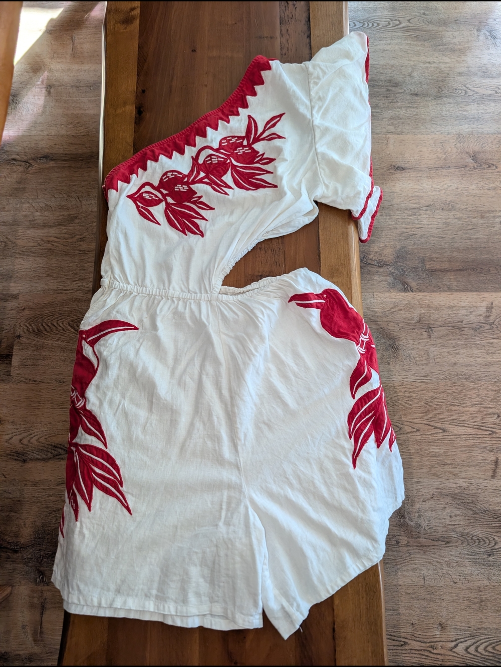 FARM Rio White Romper with Red Embroidered Trim